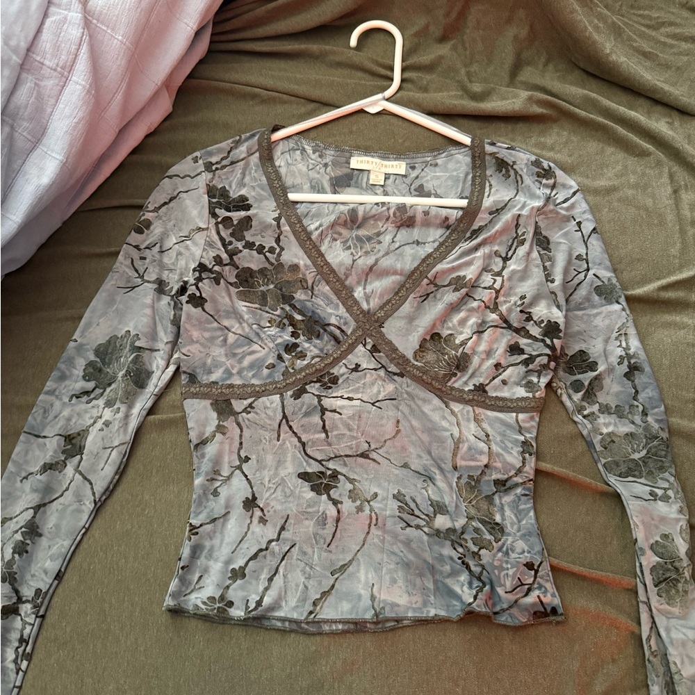 Gray Floral Top